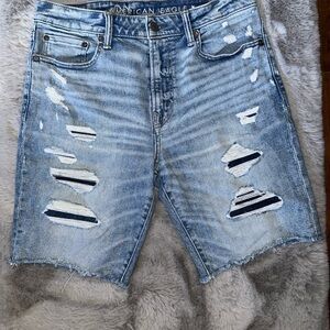 American Eagle Outfitters Blue Distressed Jean Shorts